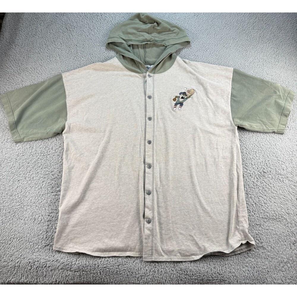 Vintage 90s Acme Clothing Co Taz Looney Tunes Baseball Hooded Shirt Mens XXL 2XL